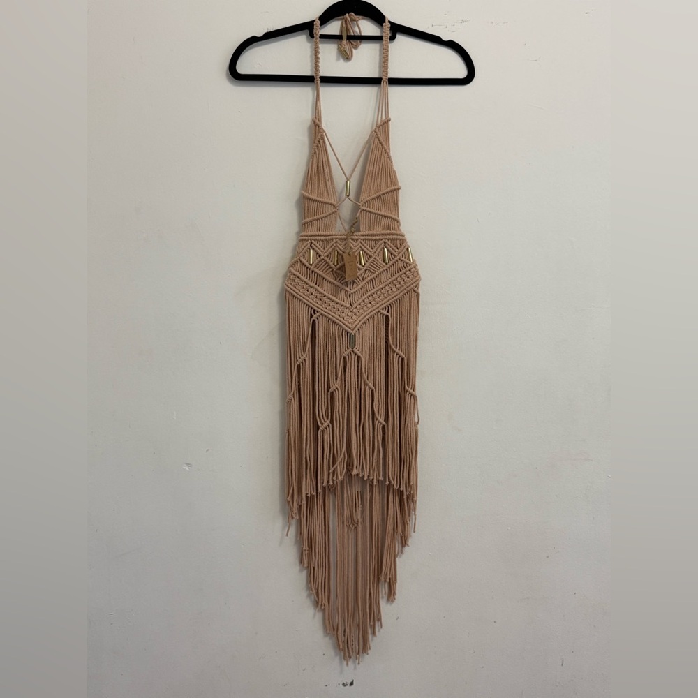 Bohemian Tan/Rose Macrame Dress